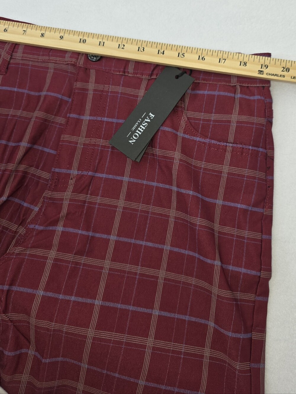 Fashion Clothing Men's Red Plaid Checkered Pants Size 40 NWT BE-3826 - Picture 6 of 10